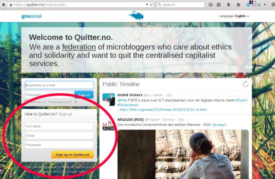 Sign Up section of quitter.no
